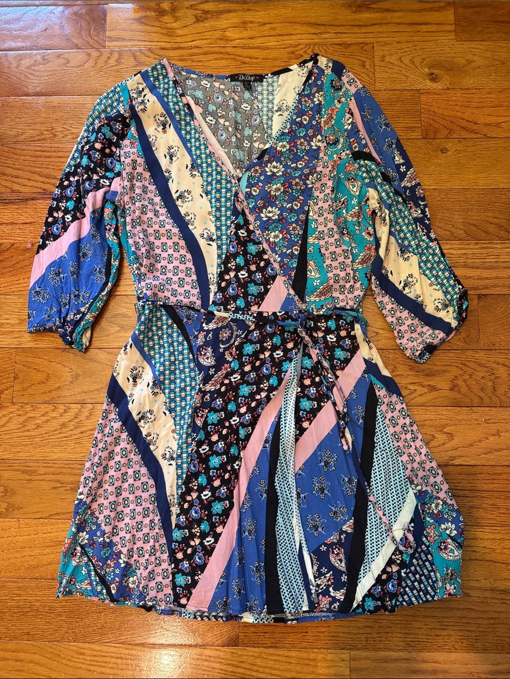 BeBop Multi-Print Mini Dress in Blue & Pink